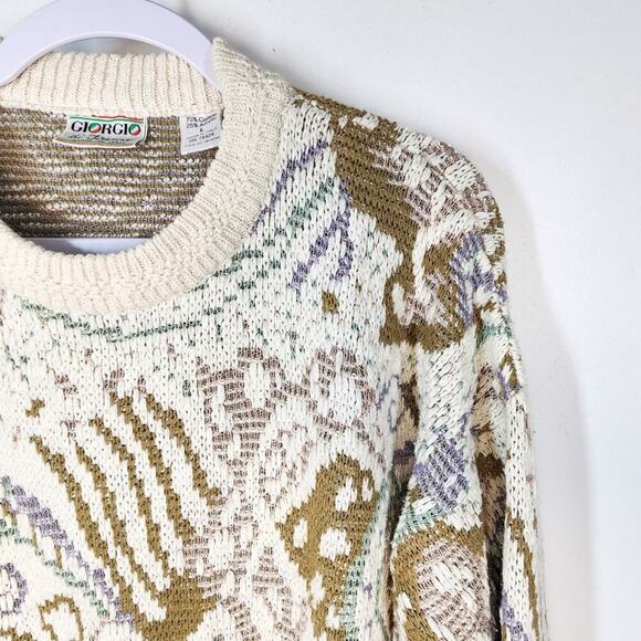 Giorgio Di Firenze Cream Abstract Vintage Pullover Knit Sweater Size Large 80s - Picture 3 of 6